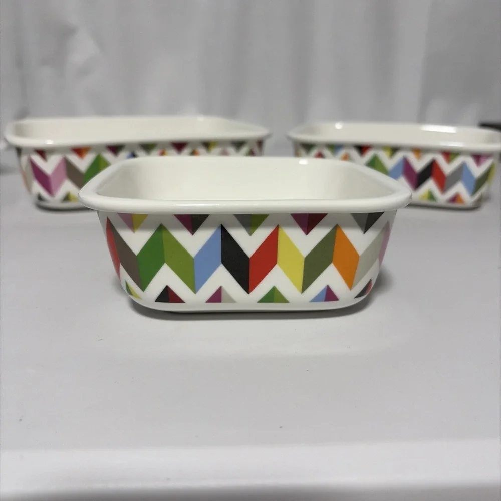 French Bull Rainbow Geometrical Ceramic Rectangular 3 Bowl Set
